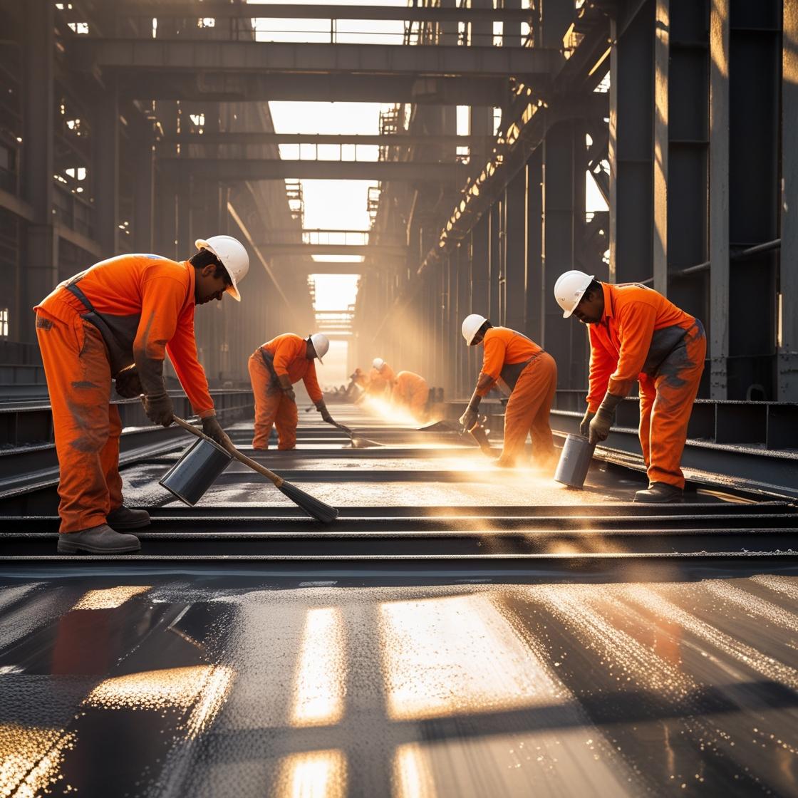 Company profile document of Sunil Enterprises detailing services in industrial painting, copper blasting, and interior works. Includes business introduction, client list, machinery inventory, paint brands used, contact details, and major project sites like Adani, L&T, JSW Steel, and Pidilite.